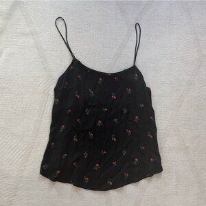 Reformation Black Camisole Top with Red Floral Accents - Sz S